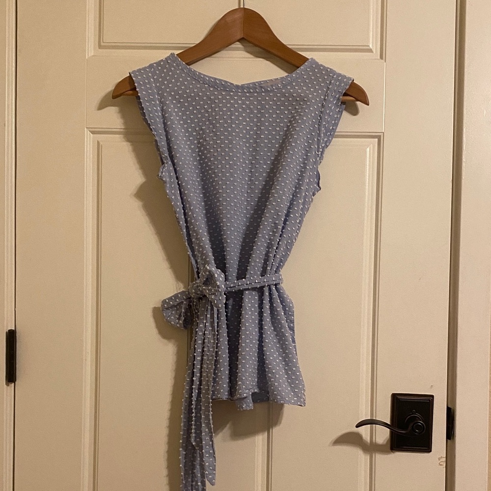 Loft Petites Blue Swiss Dot Sleeveless Blouse with Waist Tie Size XSP